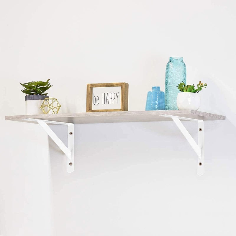 AConnet 4 Pack White Shelf Brackets 10 Inch Heavy Duty L Bracket for Shelves, Wrought Iron White Triangle Shelf Brackets, Wall Mounted Floating Corner Shelving Bracket with Mounting Screws - Image 2
